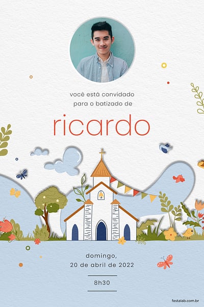 Modelo de Convite de Batizado - Igreja catolica colorida Convite Igreja católica colorida grátis para editar