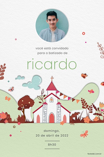 Modelo de Convite de Batizado - Igreja catolica vermelha Convite Igreja católica vermelha grátis para editar