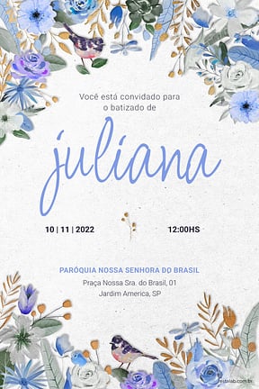 Modelo de Convite de Batizado - Jardim azul em comunhao Convite de Batizado - Jardim azul em comunhao