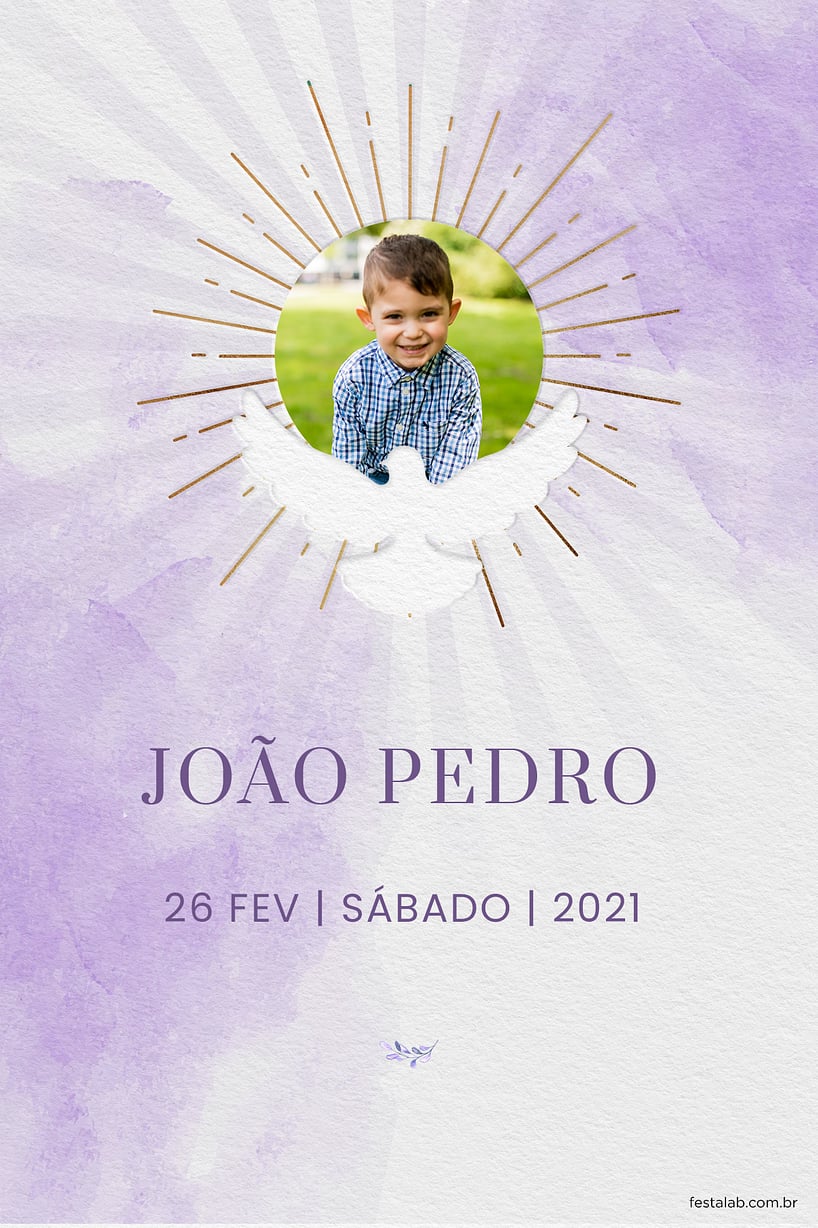 Convite de Batizado - Pomba da paz lilas