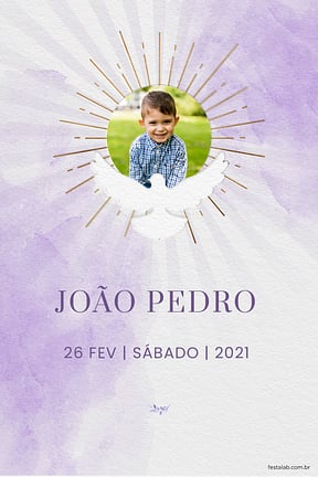 Modelo de Convite de Batizado - Pomba da paz lilas Convite de Batizado - Pomba da paz lilas