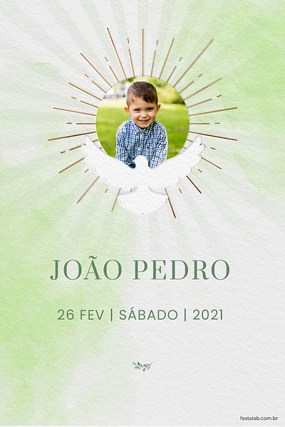 Modelo de Convite de Batizado - Pomba da paz verde Convite Pomba da paz verde grátis para editar