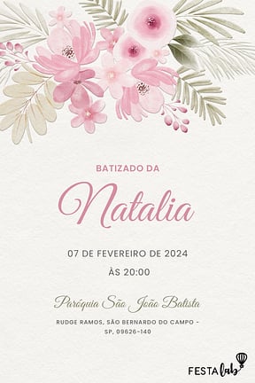 Modelo de Convite de Batizado - Primavera rosa Convite de Batizado - Primavera rosa