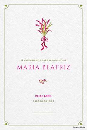 Modelo de Convite de Batizado - Ramo de flores rosa Convite de Batizado - Ramo de flores rosa