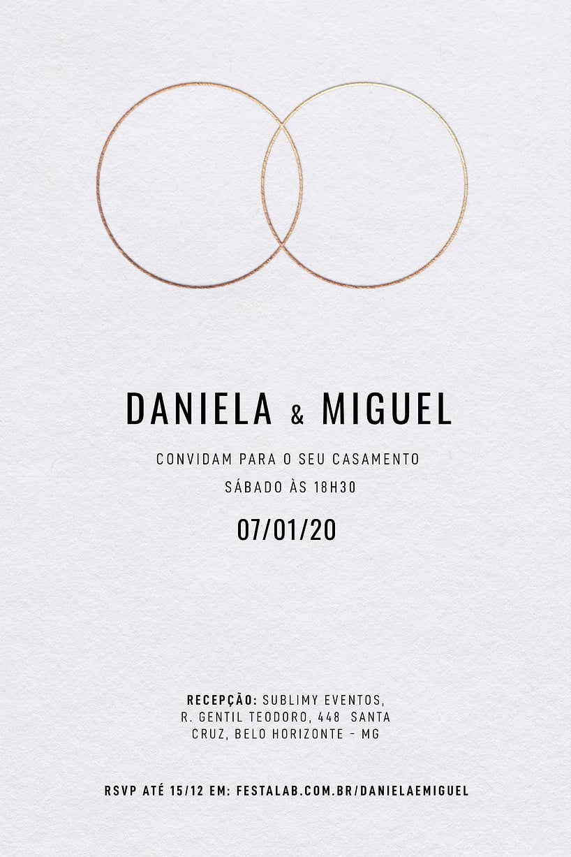 Modelo de Convite de Casamento - Aliancas Branco com Dourado Convite Alianças Branco com Dourado grátis para editar