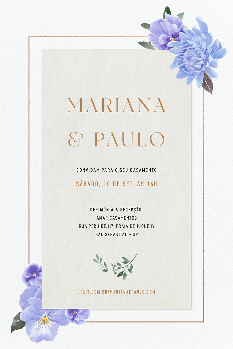 Modelo de Convite de Casamento - Amor Perfeito Convite Amor Perfeito grátis para editar