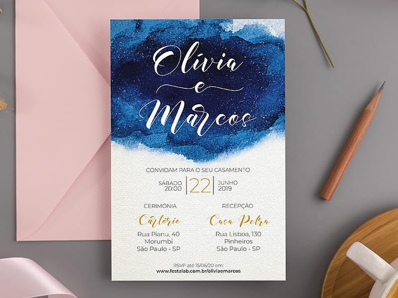 Modelo de Convite de Casamento - Aquarela Crie seu convite de casamento - Aquarela| FestaLab