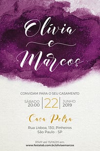 Convite Aquarela Roxo grátis para editar