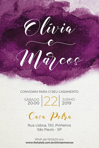 Modelo de Convite de Casamento - Aquarela Convite Aquarela grátis para editar