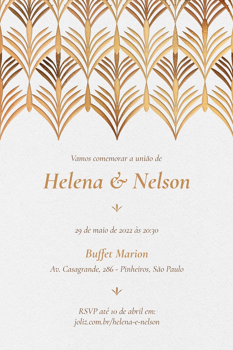 Modelo de Convite de Casamento - Arabescos dourado Convite Arabescos dourado grátis para editar