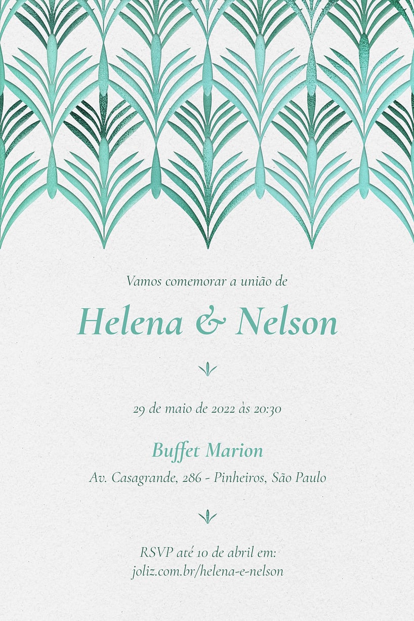 Modelo de Convite de Casamento - Arabescos verde Convite Arabescos verde grátis para editar