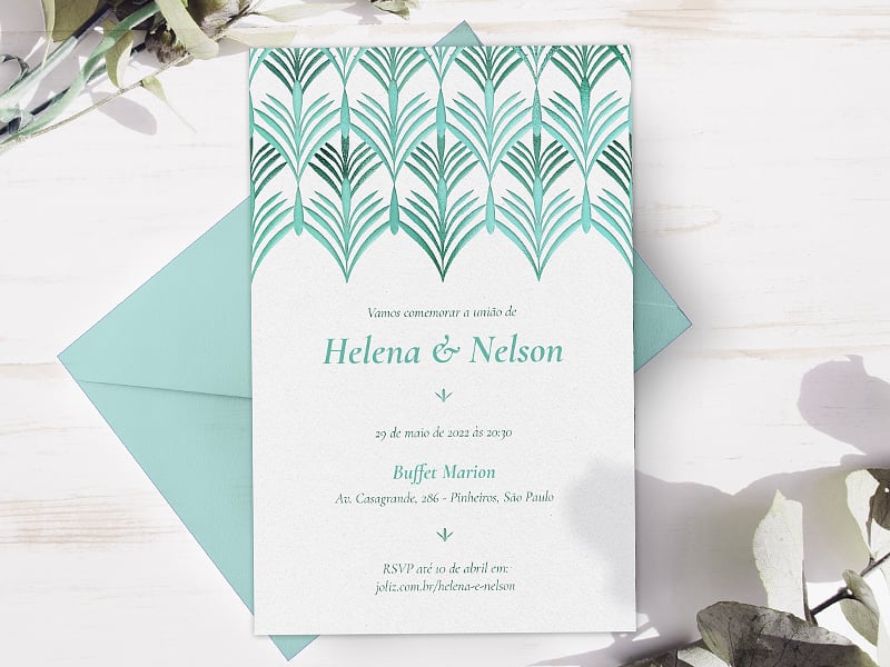 Convite de Casamento - Arabescos verde
