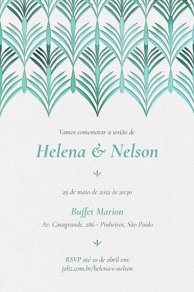 Modelo de Convite de Casamento - Arabescos verde Convite Arabescos verde grátis para editar