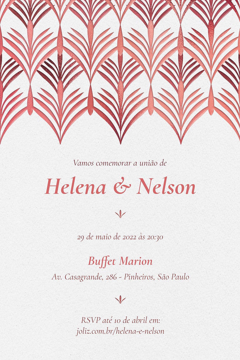 Modelo de Convite de Casamento - Arabescos vermelho Convite Arabescos vermelho grátis para editar