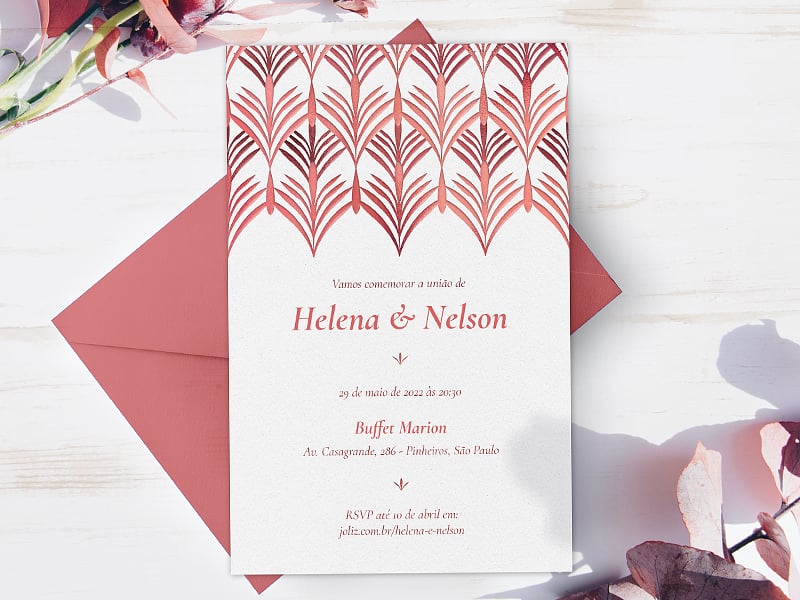 Convite de Casamento Arabescos vermelho