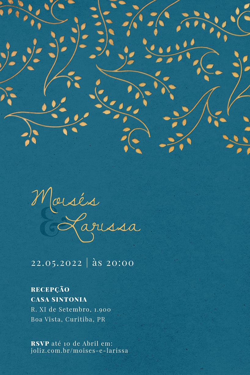 Modelo de Convite de Casamento - Arranjo de folhas: Azul Convite Arranjo de folhas: Azul grátis para editar