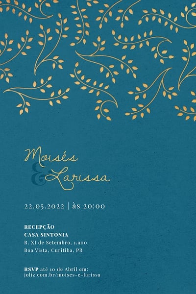 Modelo de Convite de Casamento - Arranjo de folhas: Azul Convite Arranjo de folhas: Azul grátis para editar