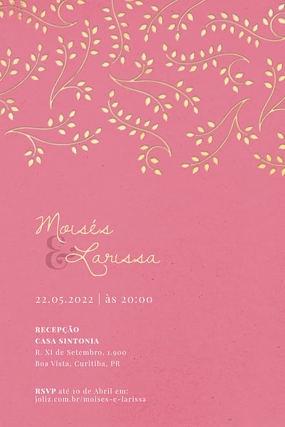 Modelo de Convite de Casamento - Arranjo de folhas: Rosa Convite Arranjo de folhas: Rosa grátis para editar
