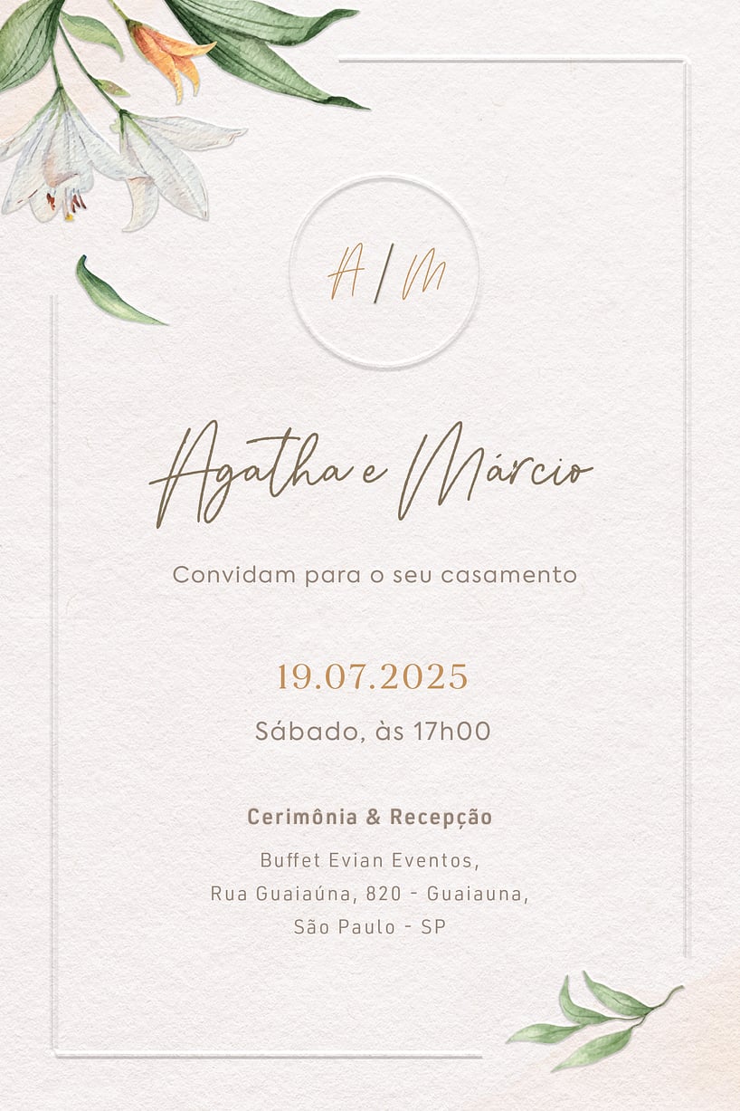 Modelo de Convite de Casamento - Arranjo de Lirios Convite Arranjo de Lírios grátis para editar