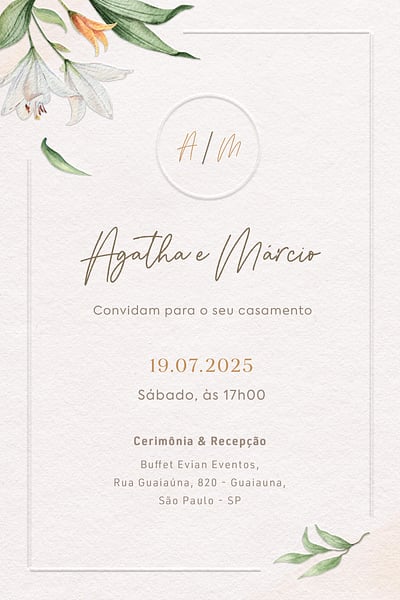 Modelo de Convite de Casamento - Arranjo de Lirios Convite Arranjo de Lírios grátis para editar