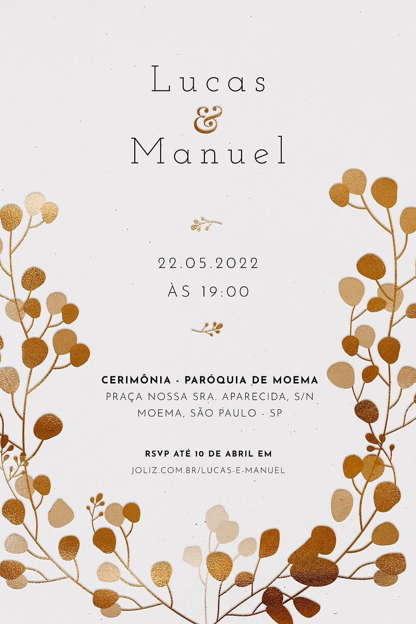 Modelo de Convite de Casamento - Arranjo de Pilea dourado Convite Arranjo de Pilea dourado grátis para editar