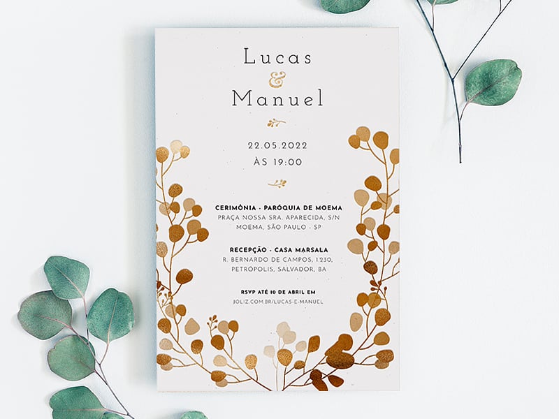 Convite de Casamento - Arranjo de Pilea dourado