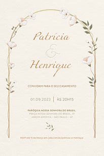 Modelo de Convite de Casamento - Arranjo Pe?ssego e Flores Brancas Convite Arranjo Pêssego e Flores Brancas grátis para editar