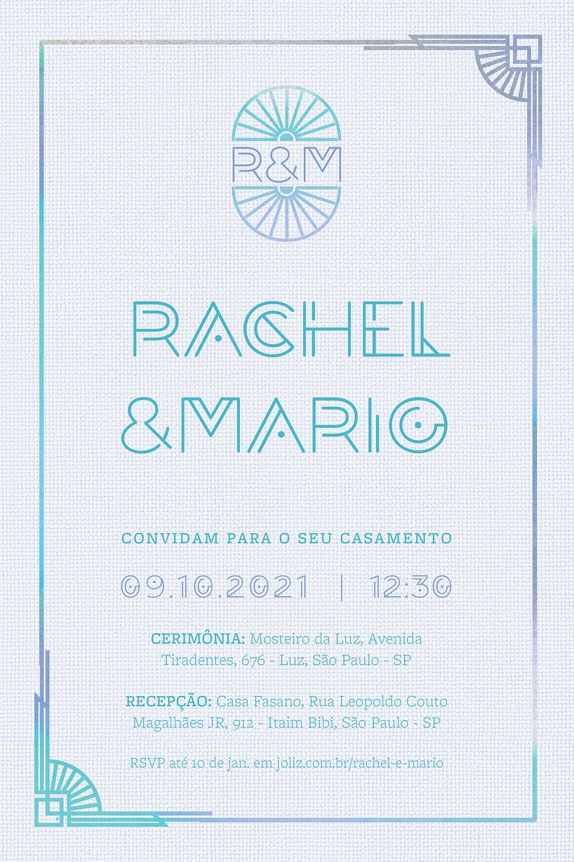 Modelo de Convite de Casamento - Art Deco Azul Lilas Convite Art Deco Azul Lilás grátis para editar