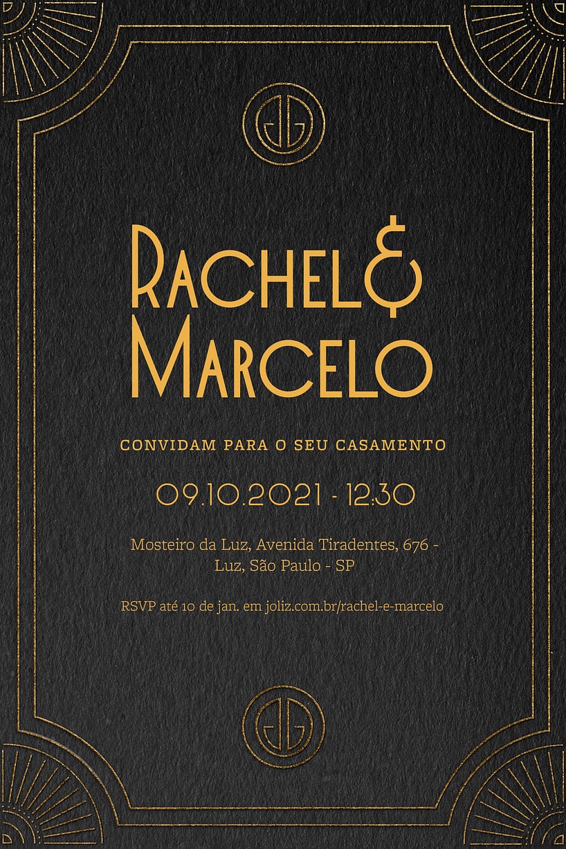 Convite de Casamento - Art Deco Escuro