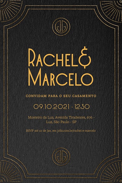 Modelo de Convite de Casamento - Art Deco Escuro Convite Art Deco Escuro grátis para editar
