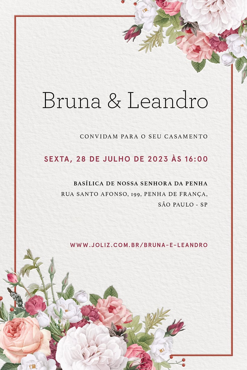 Convite de casamento floral rosas Edite Online