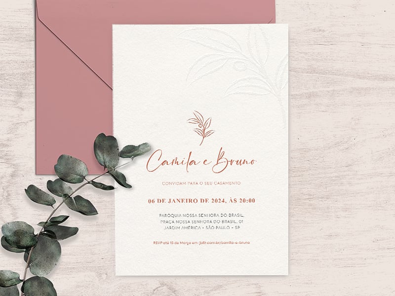 Convite de Casamento - Caligrafia Rose Gold