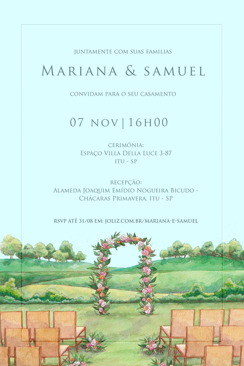 Modelo de Convite de Casamento - Campo Romantico Convite Campo Romântico grátis para editar