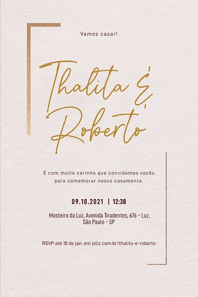 Modelo de Convite de Casamento - Cantoneira Dourada Minimalista Convite de Casamento - Cantoneira Dourada Minimalista