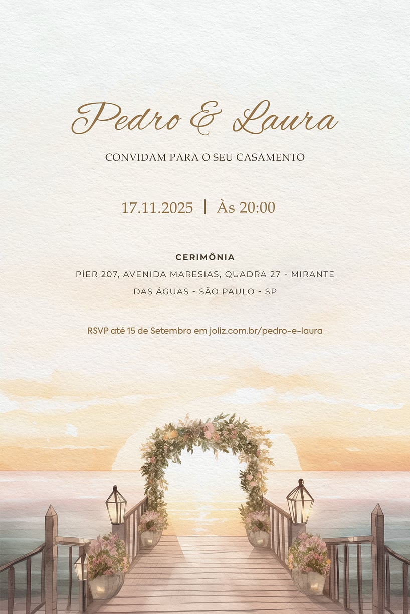 Modelo de Convite de Casamento - Casamento ao Por do Sol Convite Casamento ao Pôr do Sol grátis para editar