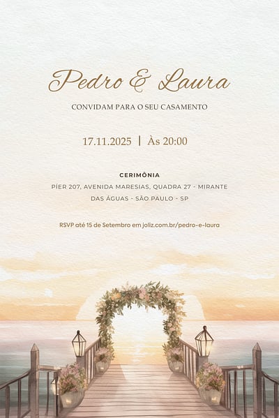 Modelo de Convite de Casamento - Casamento ao Por do Sol Convite Casamento ao Pôr do Sol grátis para editar