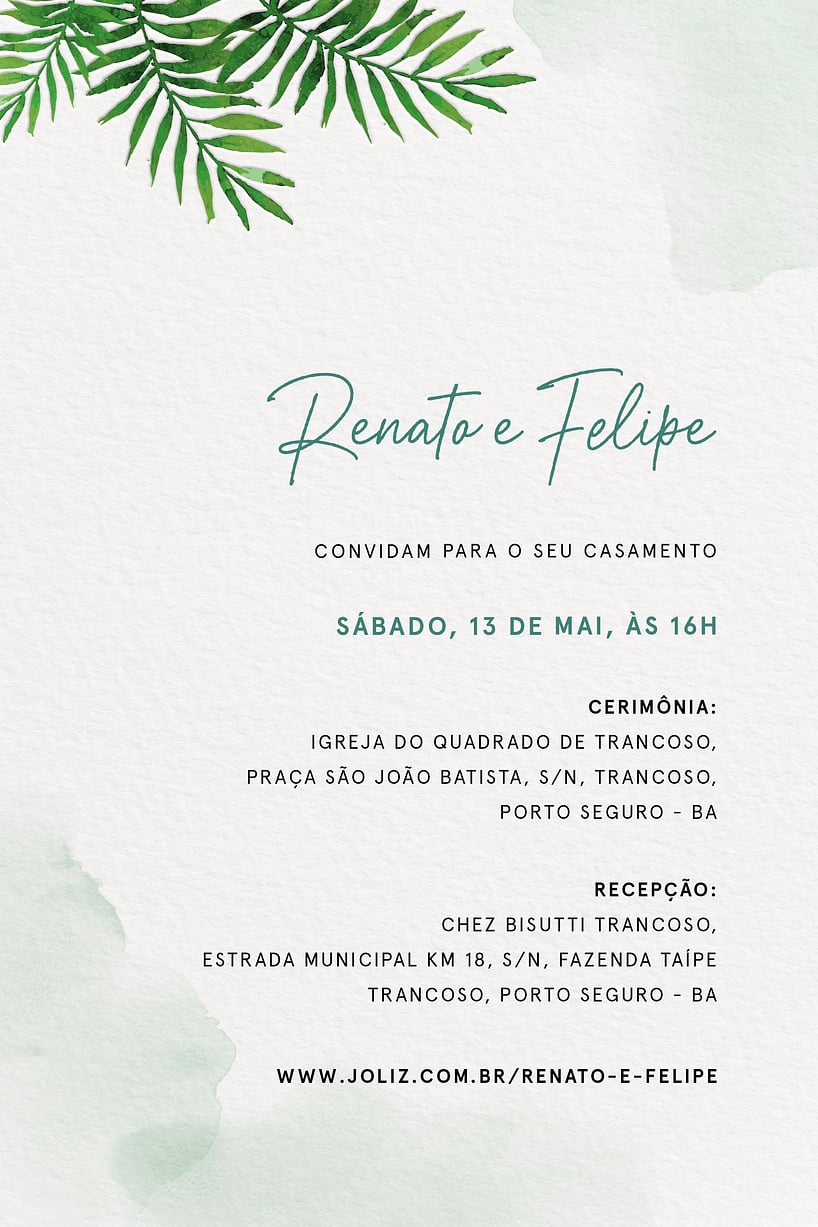 Modelo de Convite de Casamento - Casamento em Trancoso Convite Casamento em Trancoso grátis para editar