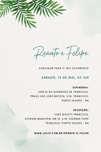 Modelo de Convite de Casamento - Casamento em Trancoso Convite Casamento em Trancoso grátis para editar