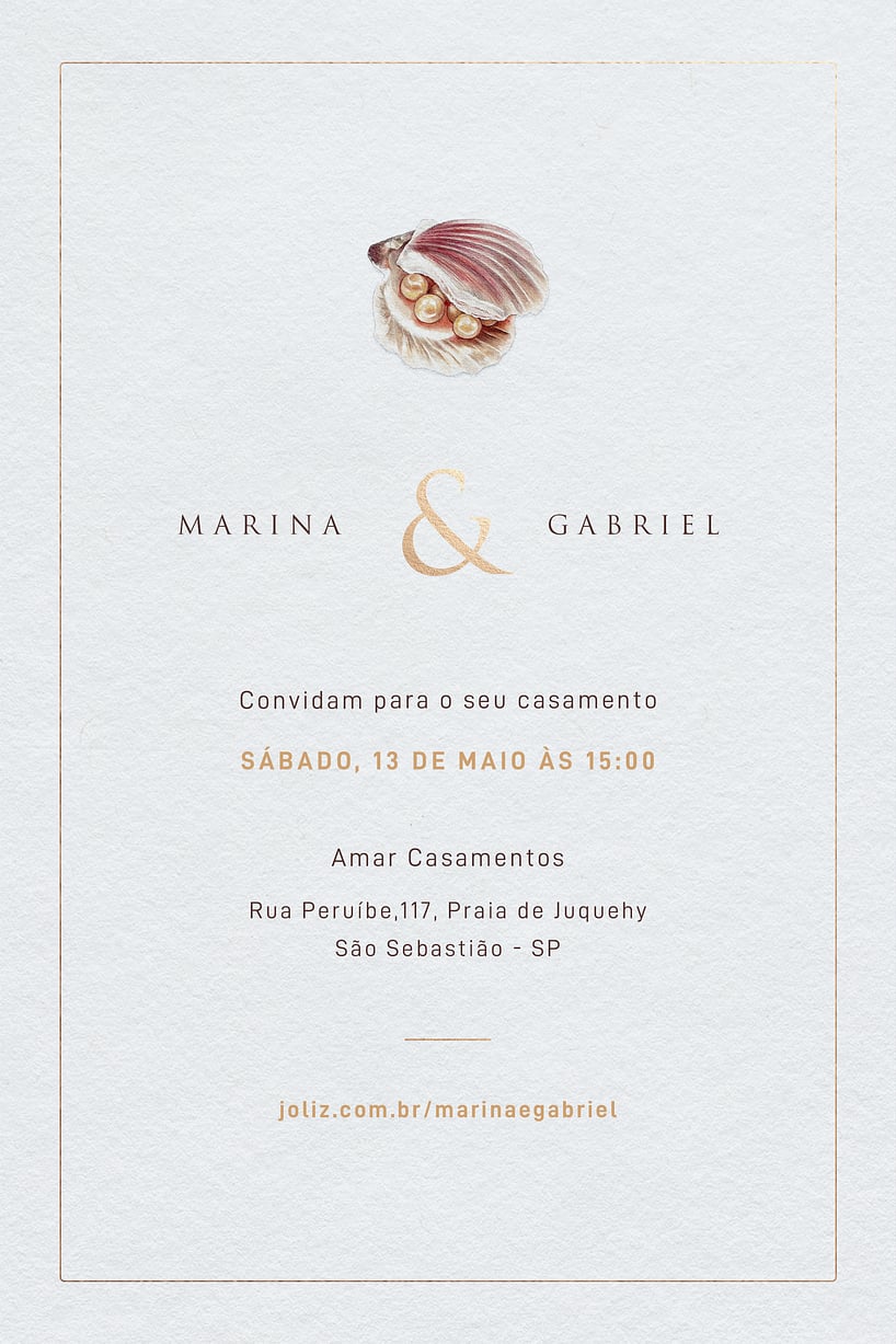Modelo de Convite de Casamento - Concha Aquarelada Convite Concha Aquarelada grátis para editar