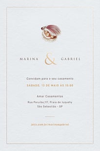 Modelo de Convite de Casamento - Concha Aquarelada Convite Concha Aquarelada grátis para editar