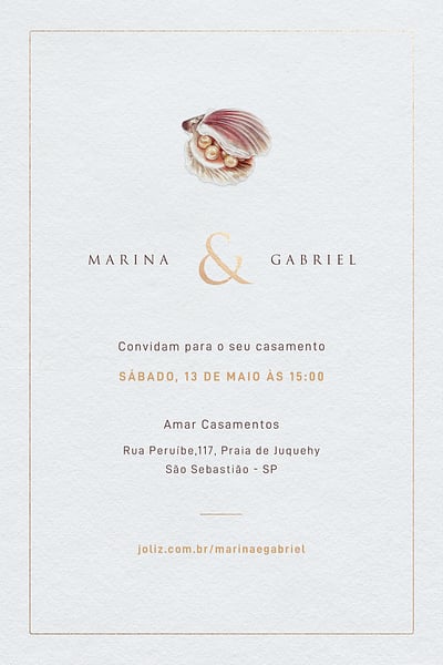 Modelo de Convite de Casamento - Concha Aquarelada Convite Concha Aquarelada grátis para editar