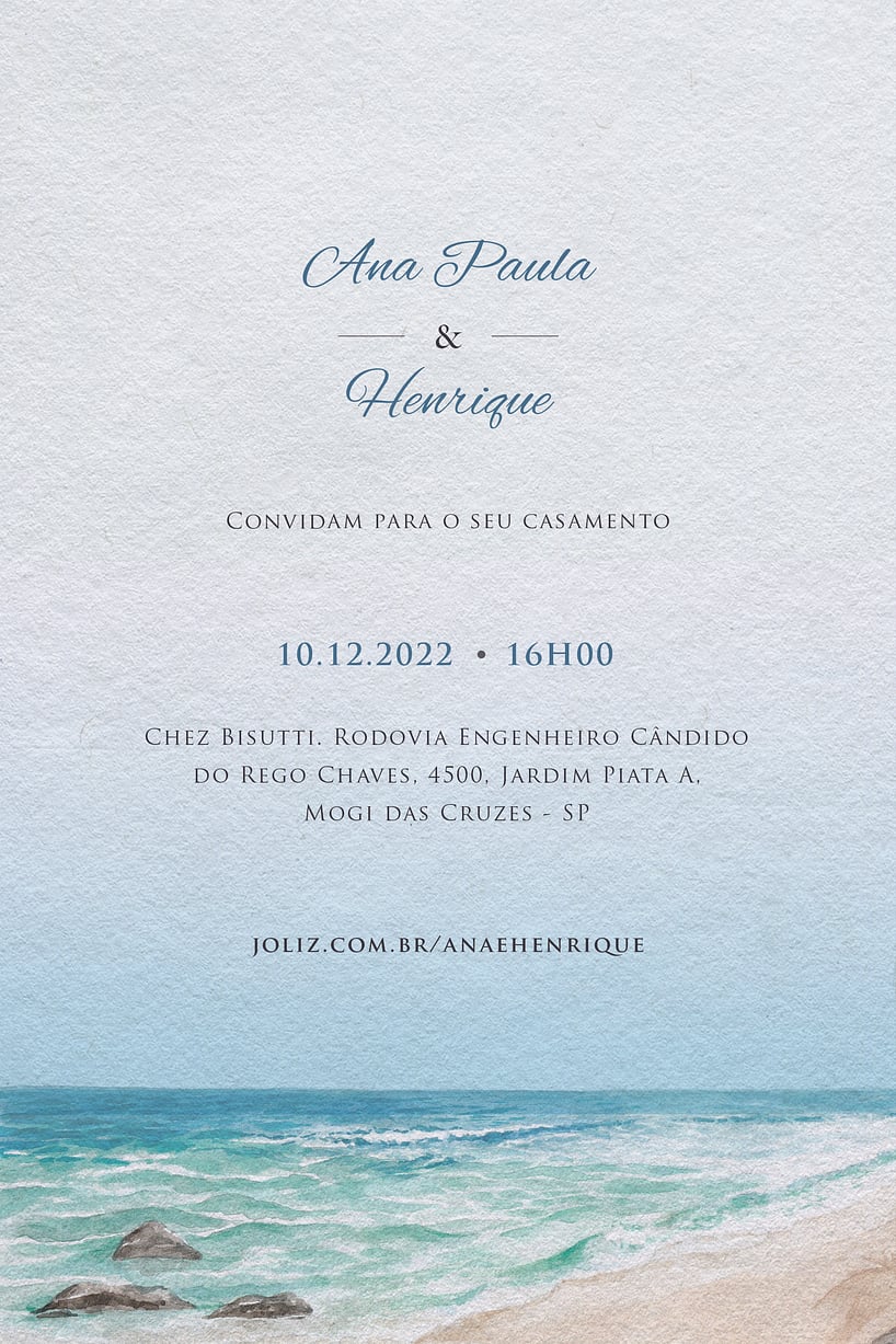 Modelo de Convite de Casamento - Mar Aquarelado Convite Mar Aquarelado grátis para editar