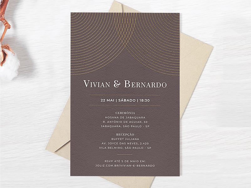 Convite de Casamento Circulo minimalista marrom