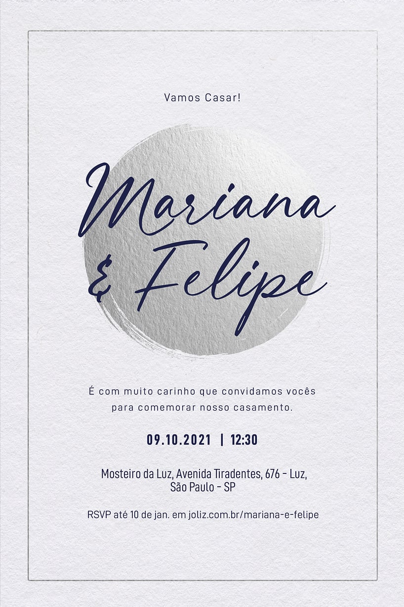 Modelo de Convite de Casamento - Circulo Prateado Minimalista Convite Circulo Prateado Minimalista grátis para editar