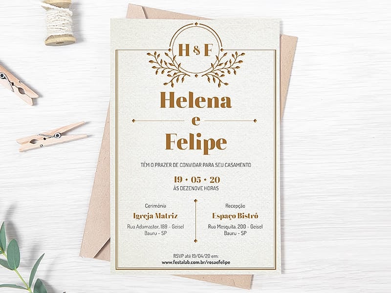 Convite de Casamento - Classico dourado