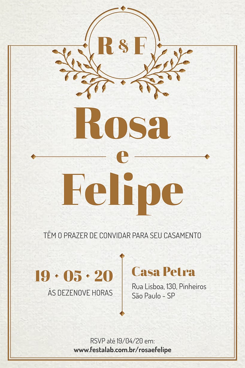 Convite de Casamento - Classico dourado