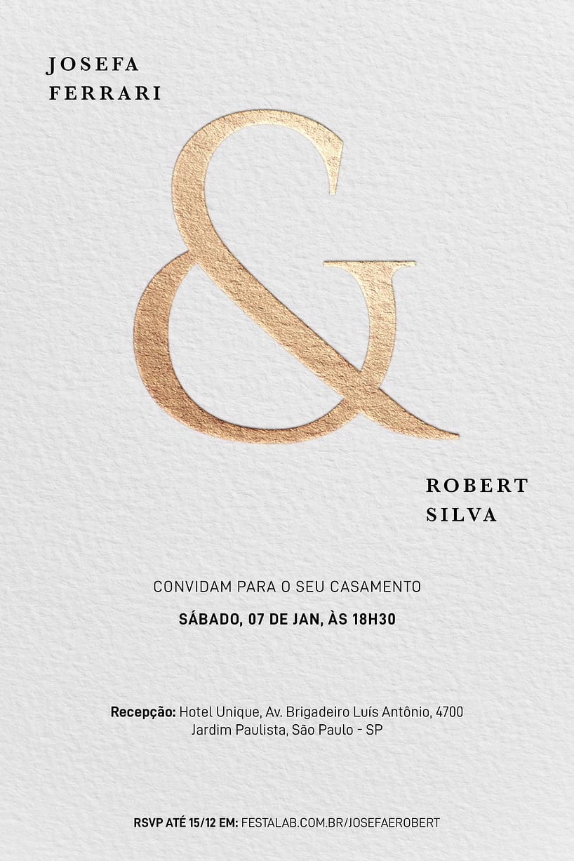 Modelo de Convite de Casamento - Classico Letra Dourada Convite Clássico Letra Dourada grátis para editar