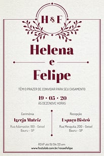 Convite Classico Marsala grátis para editar