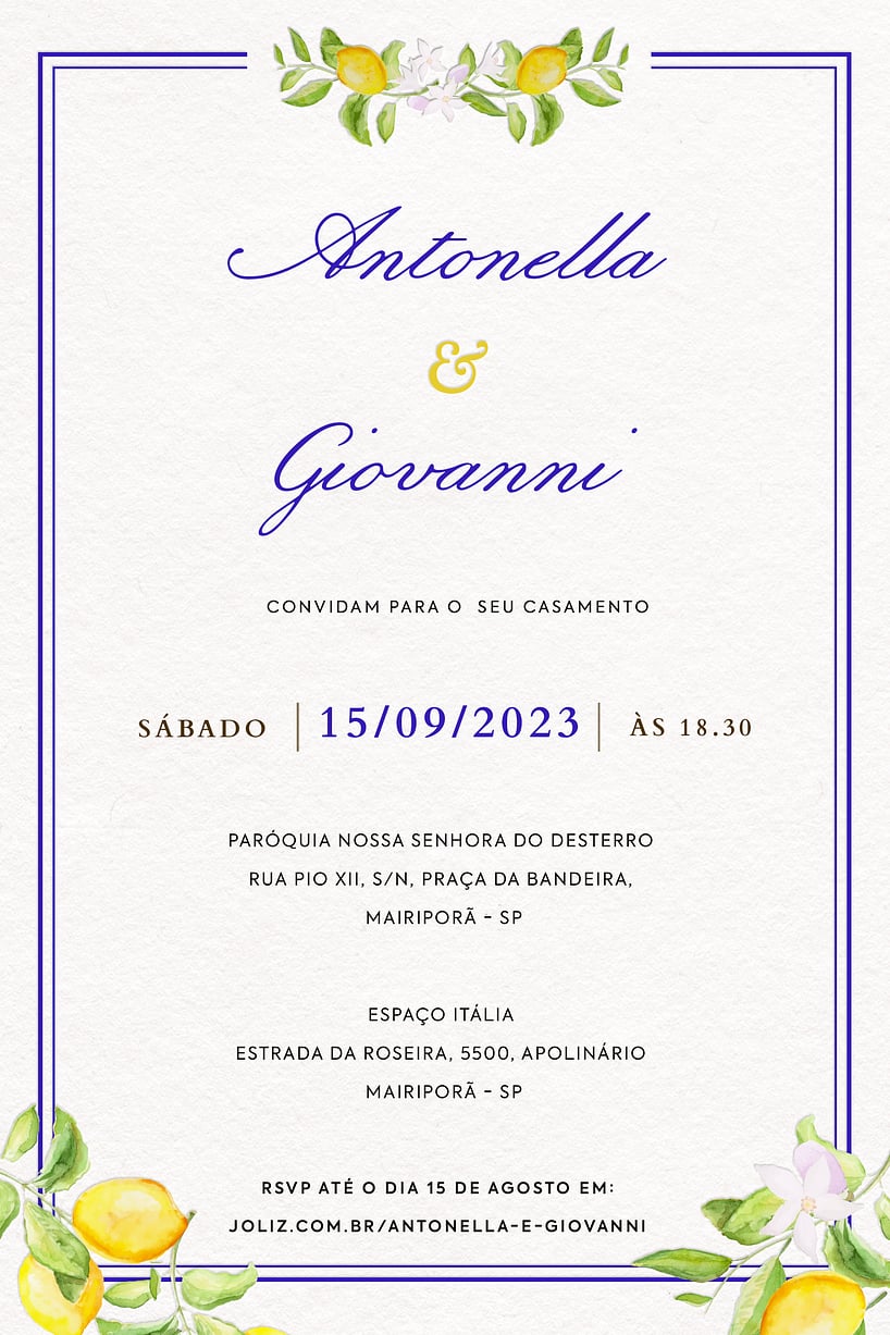 Modelo de Convite de Casamento - Costa Amalfitana Convite Costa Amalfitana grátis para editar