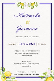 Modelo de Convite de Casamento - Costa Amalfitana Convite Costa Amalfitana grátis para editar